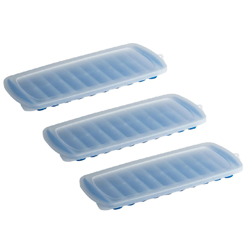 3PK Cuisena 30cm Silicone Stackable Ice Cube Tray w/ Lid - Blue