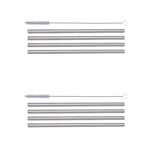 2x 4pc Cuisena Stainless Steel Smoothie Milkshake Thick Straws w/ Brush