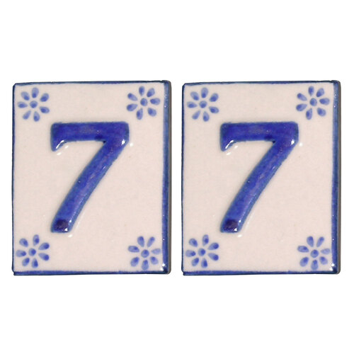 2x DWBH No7 House Number Tile Ceramic 7x6cm Sign Plaque - FF