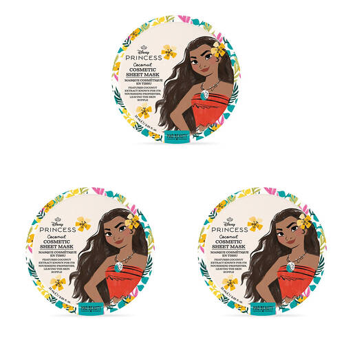 3PK Disney Moana Cosmetic Skincare Sheet Mask w/ Hyaluronic Acid 25ml Coconut