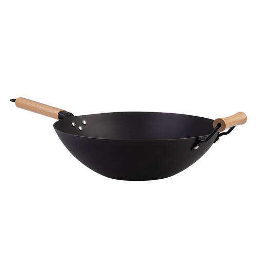 D.Line Pre-Seasoned Carbon Steel Wok w/ Beechwood Handle 35.5cm Black