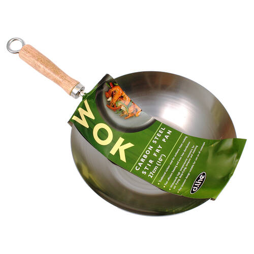 D.Line Carbon Steel Stir Fry Wok Pan 27cm w/ Wood Handle - Silver