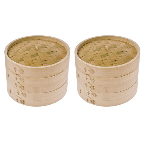 2PK D.Line 3-Tier Cooking Bamboo Steamer 20cm - Natural