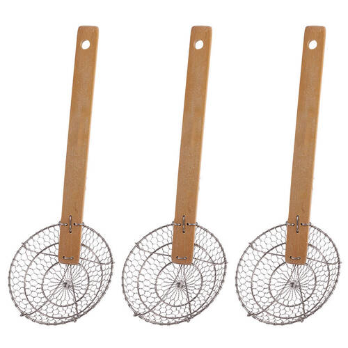 3PK D.Line Stainless Steel Deep Frying Wire Skimmer - Natural
