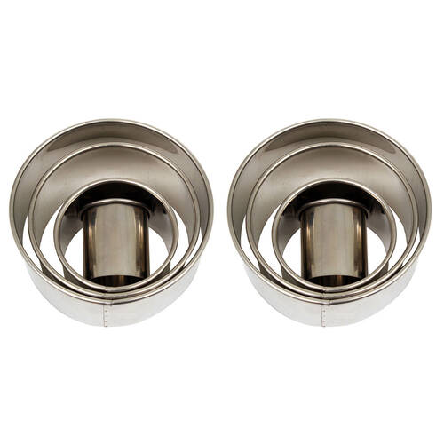 2x 4pc Daily Bake Deep Stainless Steel Round Plain Cutter Set - Silver