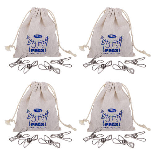 4x 30pc D.Line Stainless Steel Wire Pegs w/ Hemp Bag - Large