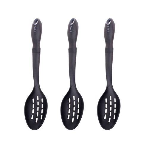 3PK Edge Design Nylon Slotted Spoon Kitchen Cooking Utensil 35cm - Black