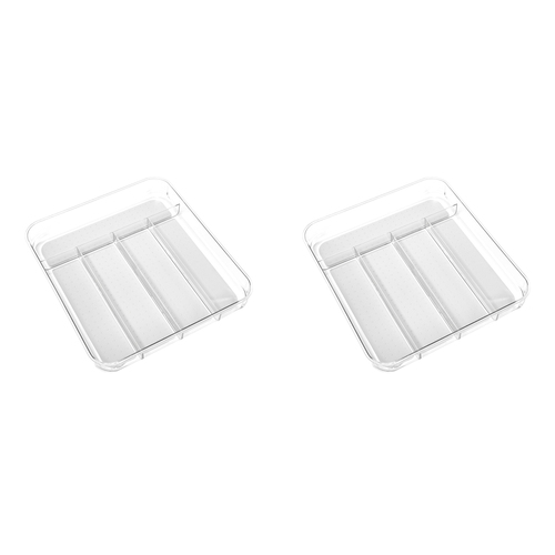 2PK Madesmart Clear Soft Grip 5 Compartment Cutlery Tray Grey