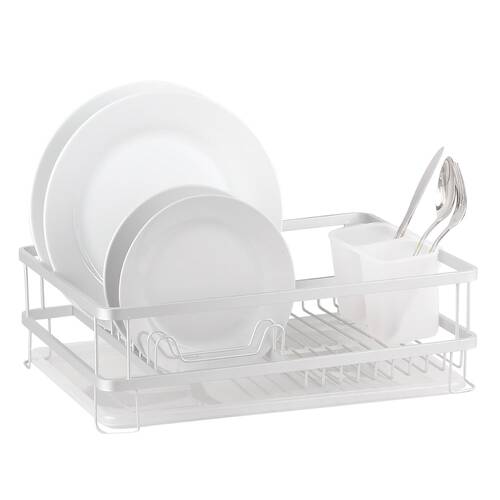 D.line Aluminium Dish Rack w/ Draining Board Drying Organiser - White