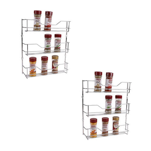 2PK Entrée 3-Tier Wall Mount Spice 18 Bottle Rack Organiser