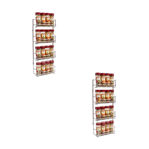 2PK Entrée 4-Tier Wall Mount Spice 16 Bottle Rack Organiser - Chrome