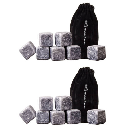 2x 9pc Bartender Whisky Cooling Rocks Set w/ Velvet Pouch