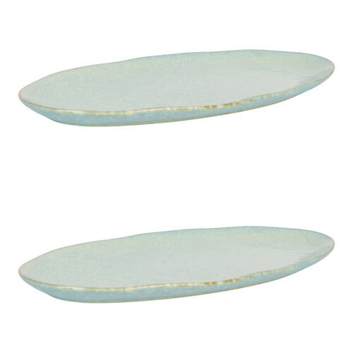 2PK NF Living Oval Plate 37x18 Ceramic Natural Finish Stoneware Dinnerware Blue
