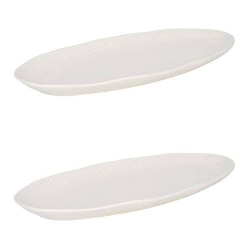 2PK NF Living Oval Plate 37x18 Ceramic Natural Finish Stoneware Dinnerware White