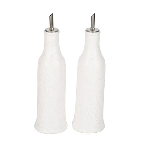 2pc NF Living Oil & Vinegar Set 8x22 Dispenser Stoneware Kitchenware White