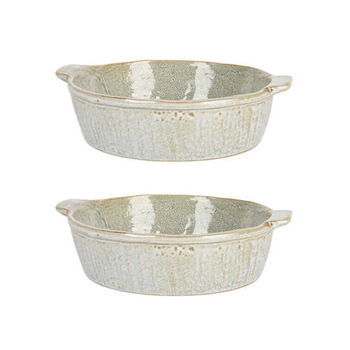 2PK NF Living Round Baker 22x19.5x6 Durable Ceramic Baking Dish Bakeware Green