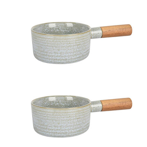 2PK NF Living Handled Bowl 28x15.5x7 Ceramic Durable Stoneware Serveware Green