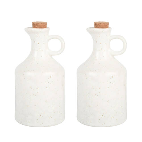 2pc NF Living Oil Vessel 450ml Ceramic Bottles Stoneware Kitchenware White