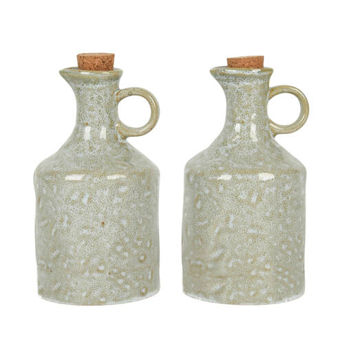 2pc NF Living Oil Vessel 450ml Ceramic Bottles Stoneware Kitchenware Green