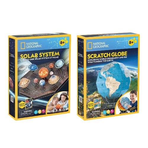 2pc National Geographic Scratch Globe and Solar System Kids 3D Puzzles 8y+