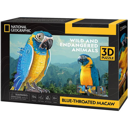 National Geographic Blue-Throated Macaws 3D Puzzle 16x37cm Game 8y+