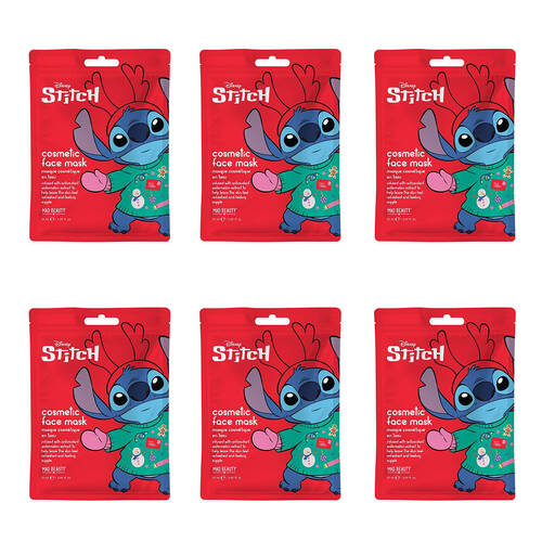 6PK Disney Stitch at Christmas Cosmetic Skincare Sheet Face Mask 25ml