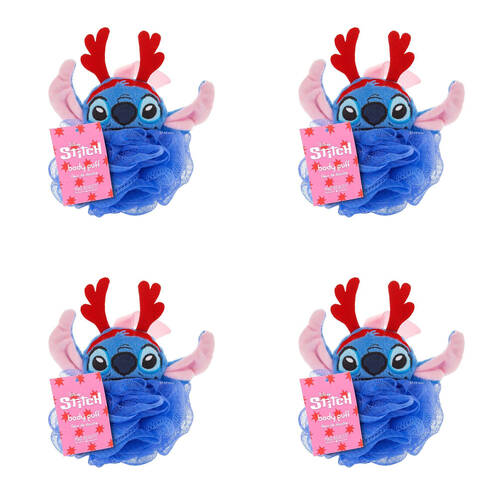 4PK Disney Reindeer Stitch at Christmas Shower Loofah Body Cleansing Puff Blue