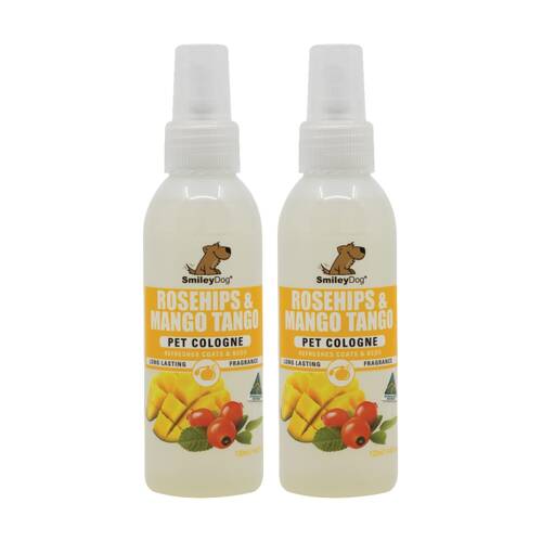 2PK Smiley Dog Pet Grooming Cologne Spray Bottle 125ml Rosehips & Mango