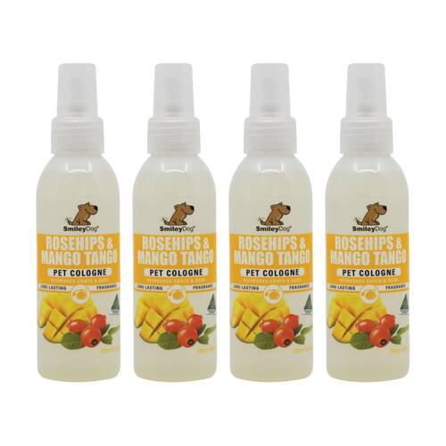 4PK Smiley Dog Pet Grooming Cologne Spray Bottle 125ml Rosehips & Mango