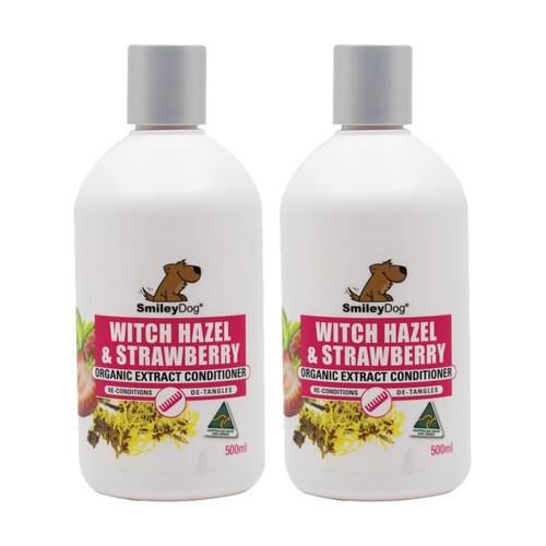 2PK Smiley Dog Pet Grooming Conditioner Bottle 500ml Witch Hazel & Strawberry