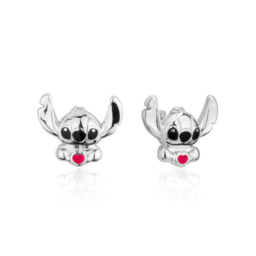 Couture Kingdom Disney Lilo and Stitch Love Heart Stud Earrings Silver