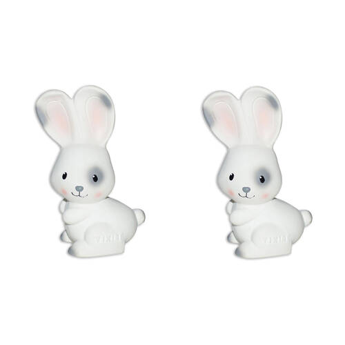 2PK Tikiri Bunny Natural Rubber Baby Teething & Bath Toy w/ Built in Rattle