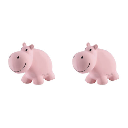 2PK Tikiri Rubber Hippo Zoo Animal 96003 Baby Teether 12x9cm - Pink 0m+