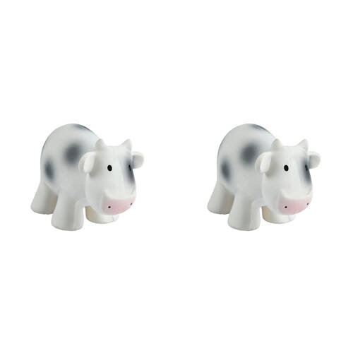 2PK Tikiri 12cm Farm Animal Rubber Cow 95002 Sensory Toy 0m+ White