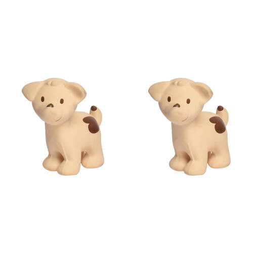 2PK Tikiri 10.5cm Farm Animal Rubber Puppy 95006 Sensory Toy 0m+ Brown