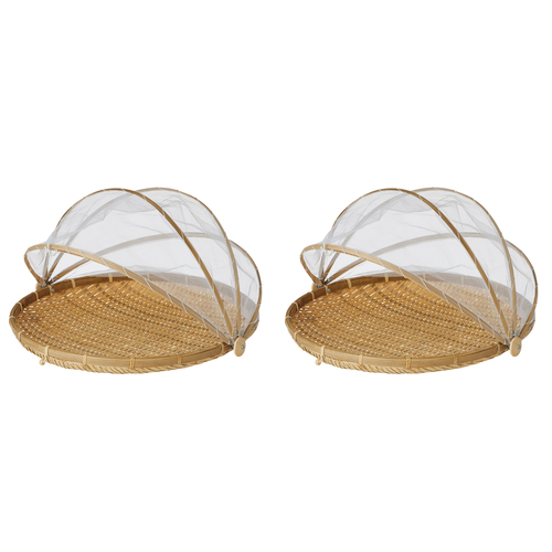 2PK Davis & Waddell Mesh Food Cover w/ Bamboo Tray 42x26cm - Natural/White