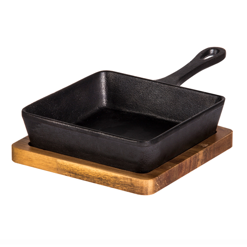Davis & Waddell Fine Foods Skillet w/Acacia Trivet 23.5x14cm -  Black