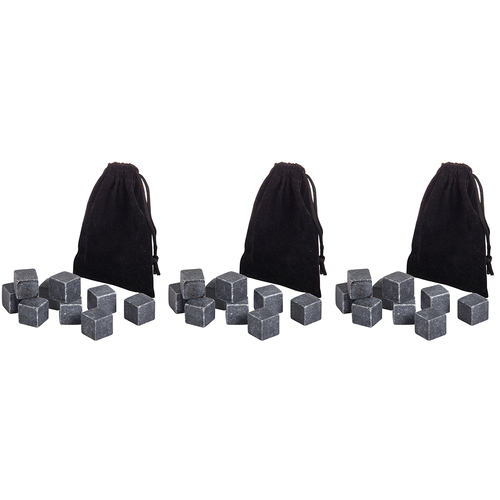 3x 9pc Davis & Waddell Fine Foods Whisky Stone Set 2x2cm - Grey 