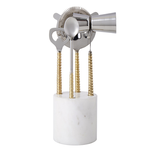 5pc Davis & Waddell Twisted Gold Handle & Marble Bar Set Gold/White 22x8cm