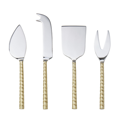4pc Davis & Waddell Twisted Handle Cheese Knife Set 18x5cm - GLD/SLVR