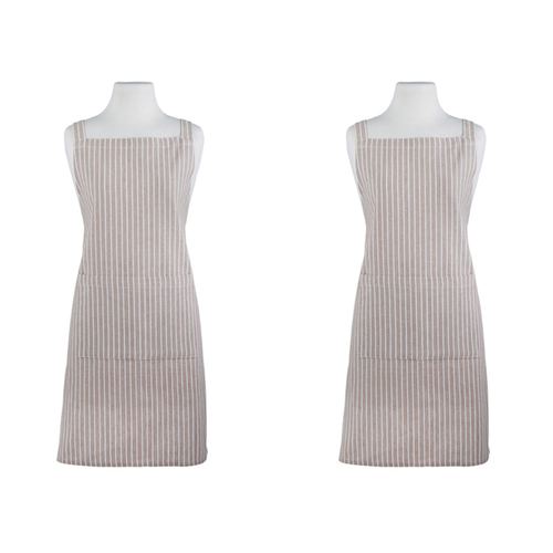 2PK Davis & Waddell Taste Butcher Apron 80x70cm - Taupe/White Stripe