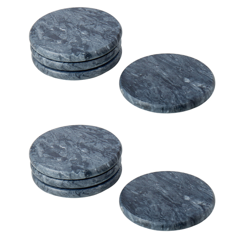 2x 4pc Davis & Waddell Nuvolo Marble Coasters Set Round Black 10x10cm