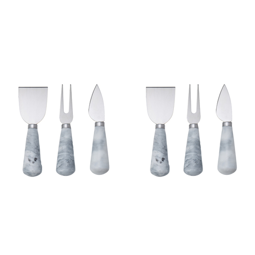 2x 3pc Davis & Waddell Nuvolo Marble Cheese Knife Set White