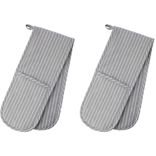 2PK Davis & Waddell Taste Butcher Double Oven Glove 90x18cm Grey/White Stripe
