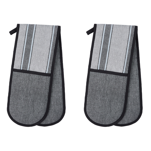 2PK Davis & Waddell Ellis Cotton Double Oven Glove 18x90cm Black/White Stripe