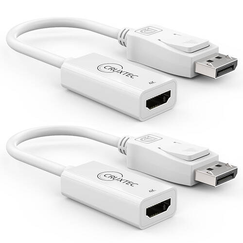 2PK Cruxtec Displayport Male To HDMI Female 4K Adapter - White