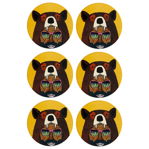 6PK Maxwell & Williams Mulga The Artist 10.5cm Round Ceramic Coaster - Bear Man