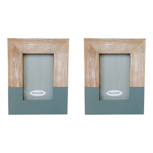 2PK LVD Pinewood Modern Glass Photo/Picture Frame 4x6 18x23x2cm Denim