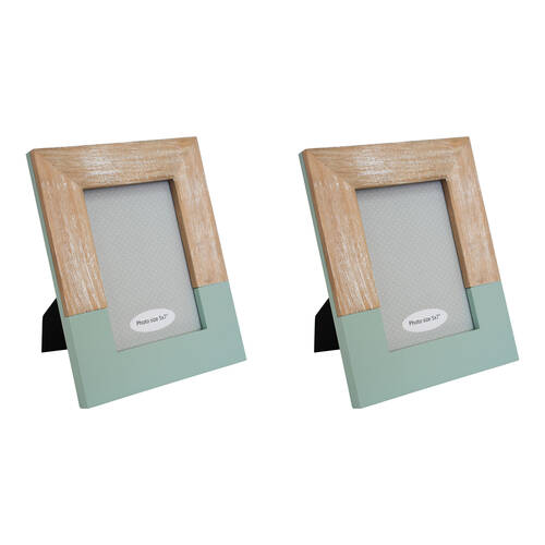 2PK LVD Pinewood Modern Glass Photo/Picture Frame 5x7 20.5x2x26cm Sage