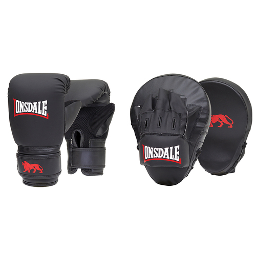 4pc Lonsdale Boxing Glove & Mitt Combo Large/Extra Large Black